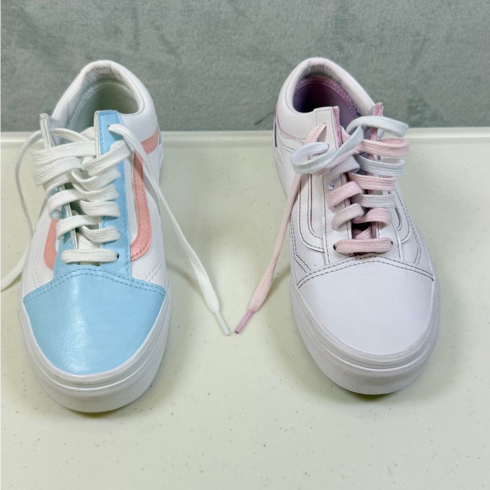 Vans Womens Size 7 Sneakers Shoes Pink Pastels Two Tone Trend Leather - Picture 3 of 8